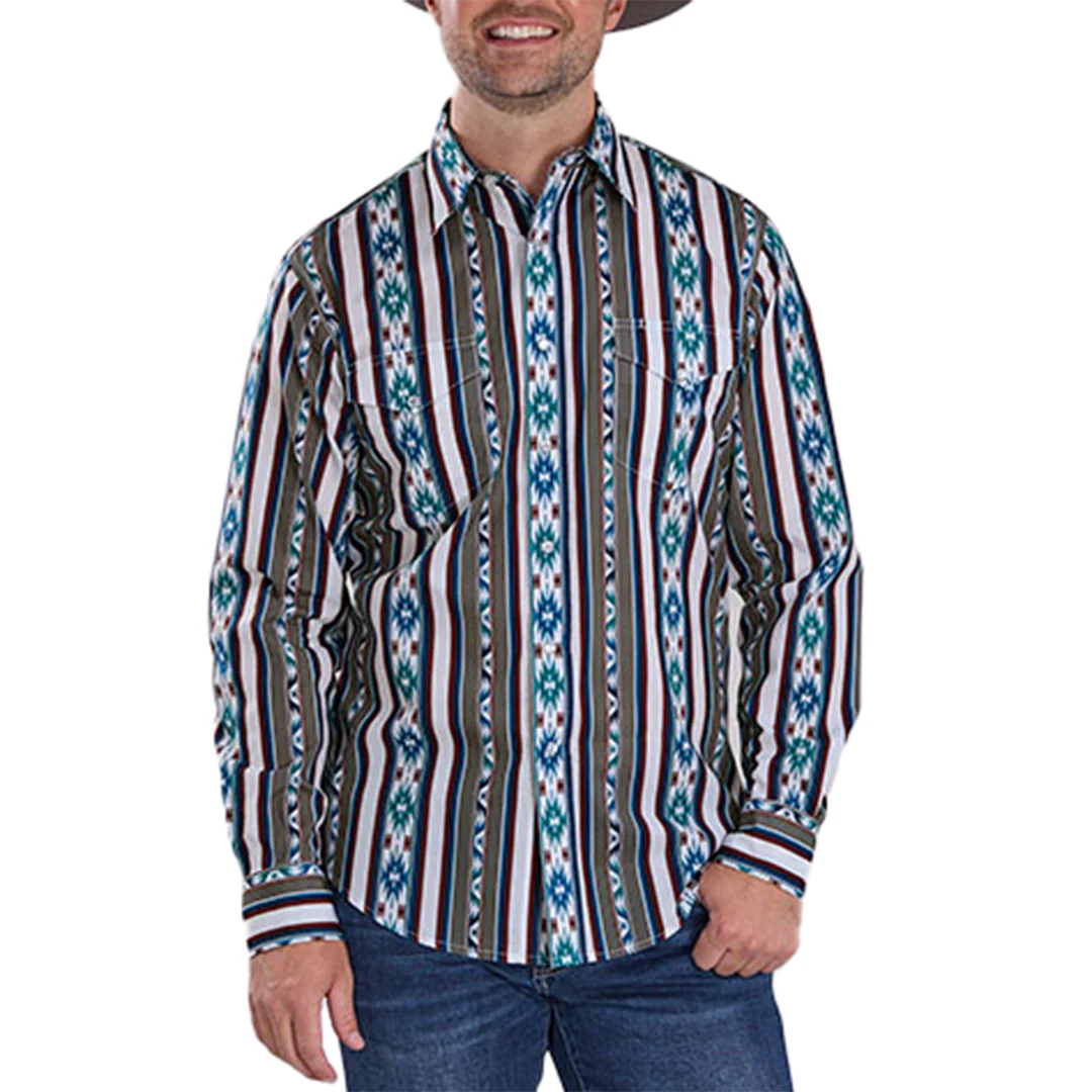 Roper Men's Vintage Collection Vertical Retro Stripe Long Sleeve Snap Shirt