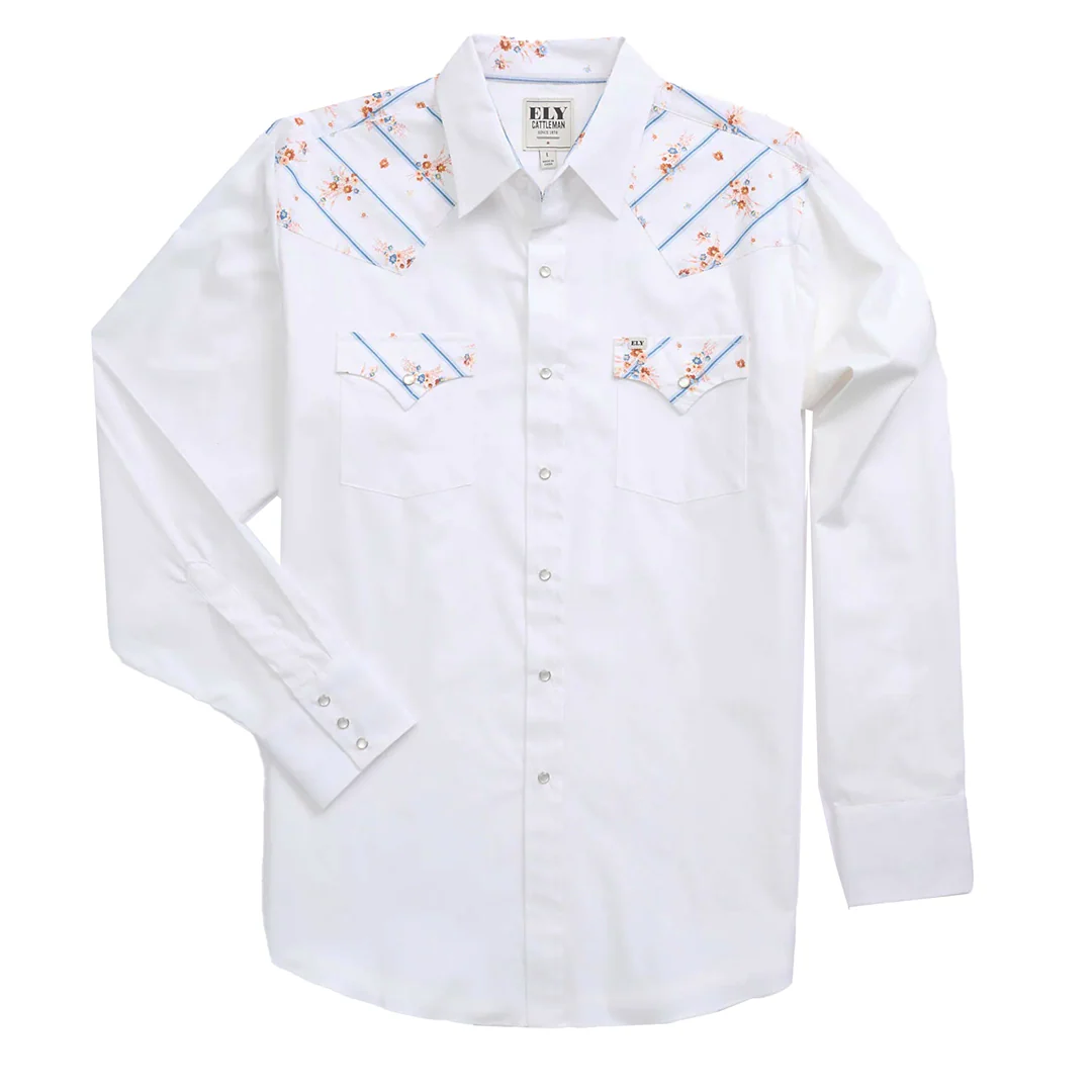 Ely Cattleman Men's Floral Strip Print Long Sleeve Snap Shirt