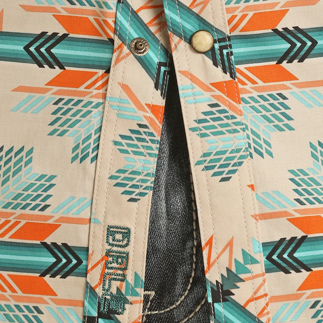 Rock & Roll Cowboy Men's Aztec Print Snap Shirt In Beige