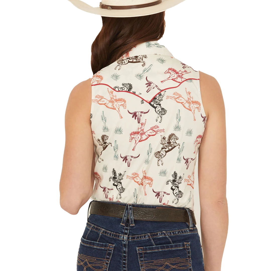 Rock & Roll Denim Women's Horse Print Sleeveless Snap Shirt