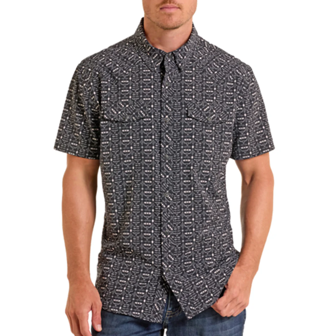 Panhandle Men's Aztec Longhorn Short Sleeve Snap Shirt