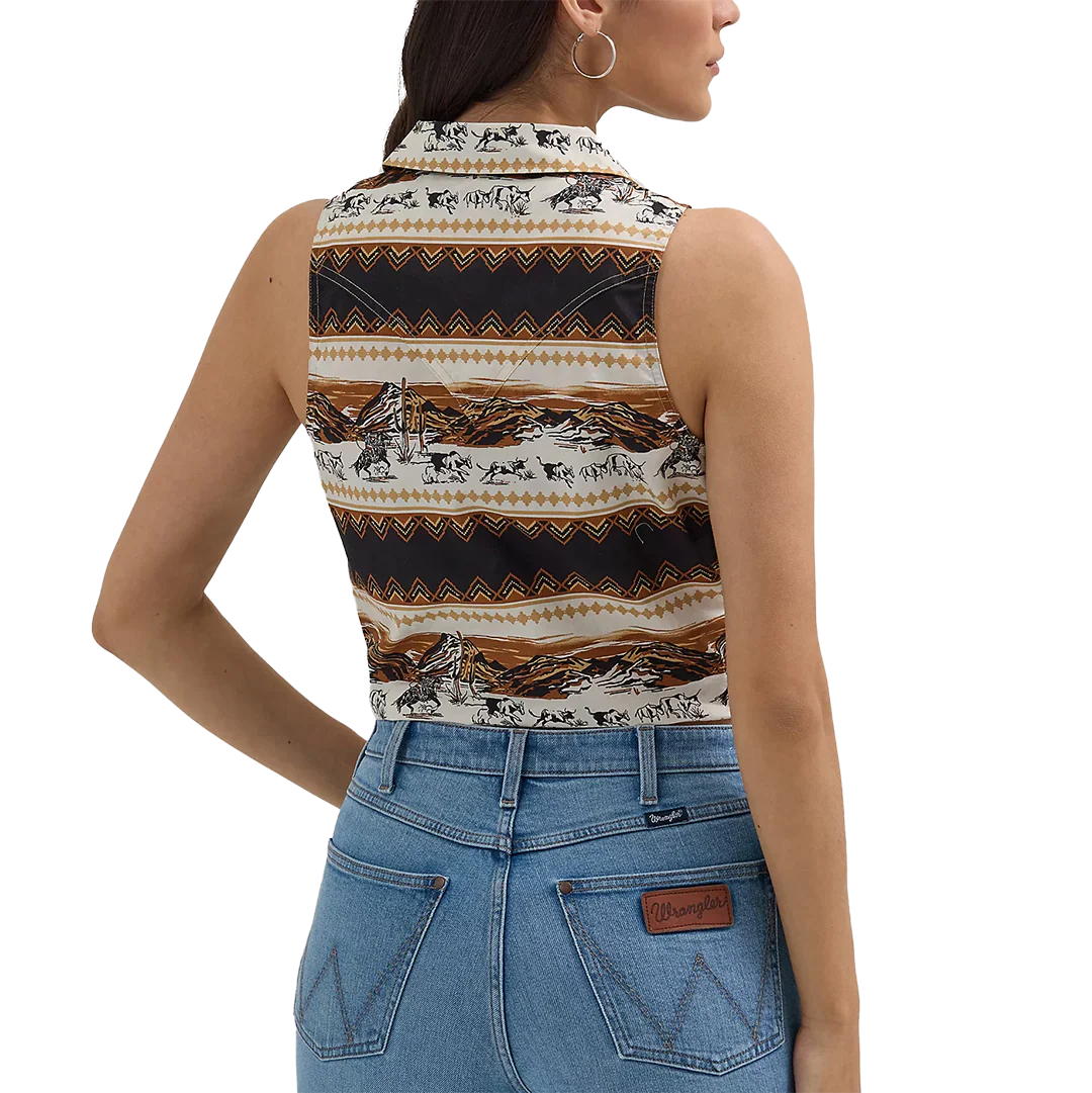 Wrangler Women's Bold Printed Sleeveless Tie Front Shirt