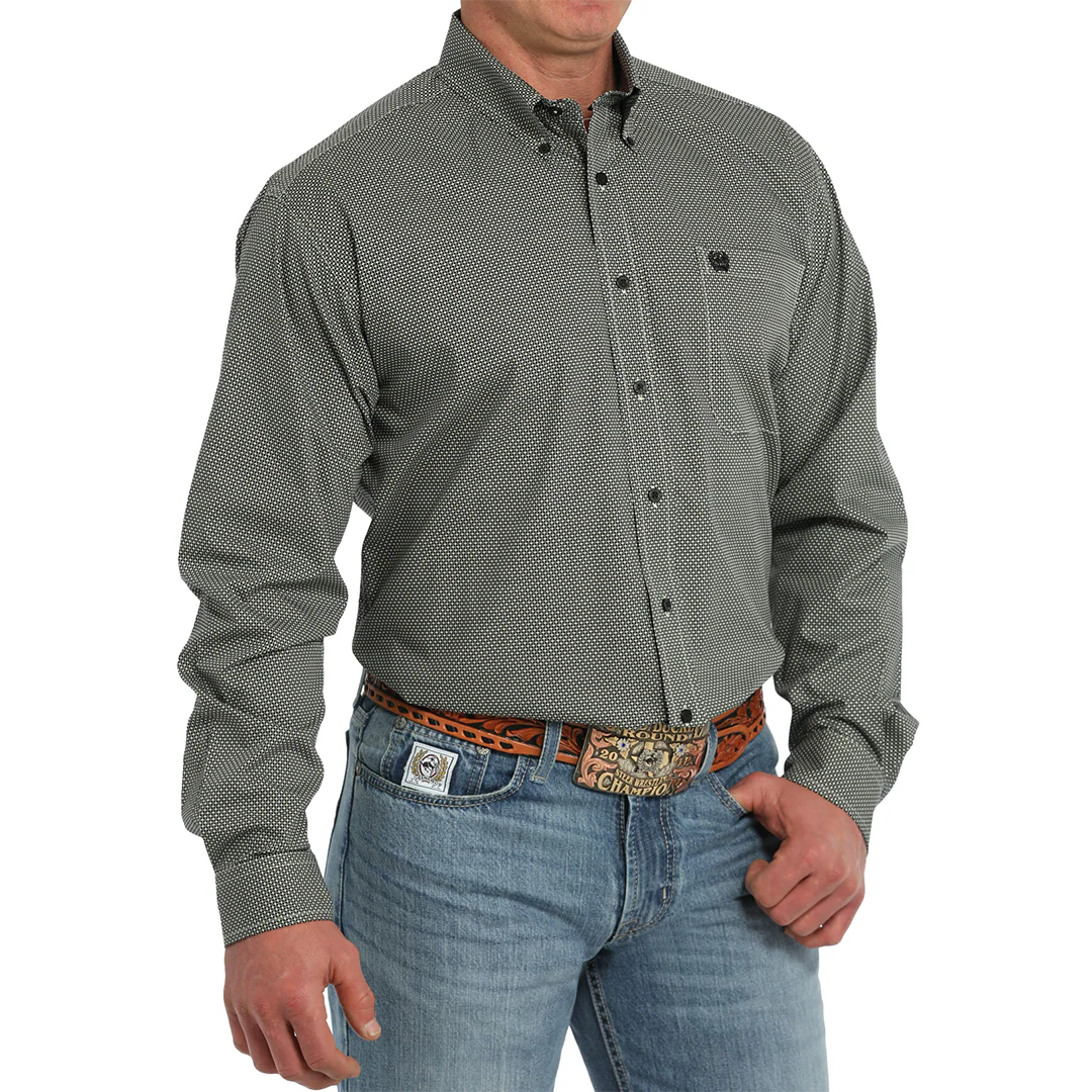 Cinch Men's Weave Geometric Print Long Sleeve Button-Down Shirt