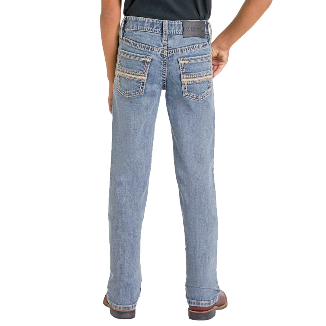 Rock & Roll Denim Boys' Regular Fit Pleather Embroidered Revolver Jeans