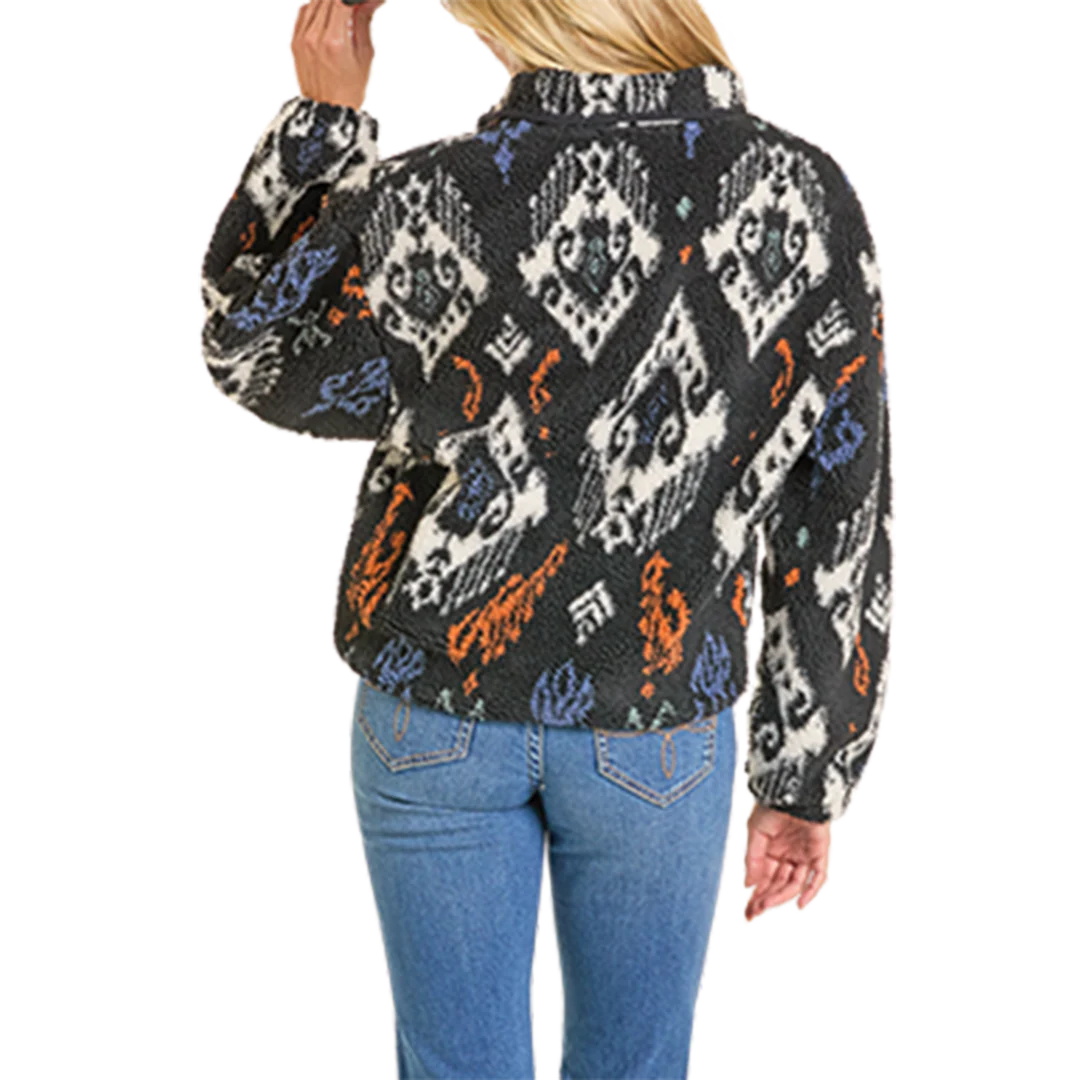 Rock & Roll Denim Women's Aztec Print Sherpa 1/4 Zip Sweater