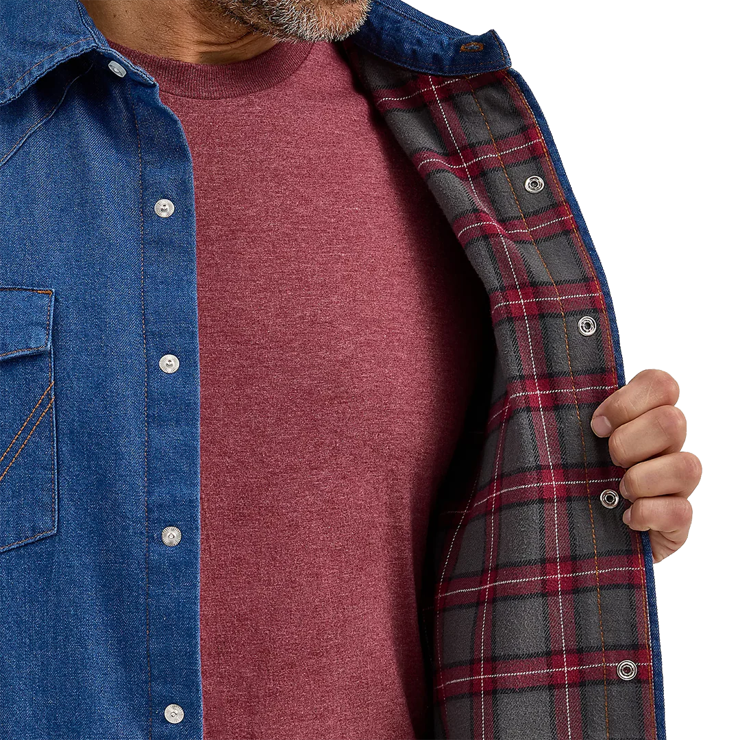 Wrangler Men's Flannel Lined Solid Long Sleeve Snap Workshirt