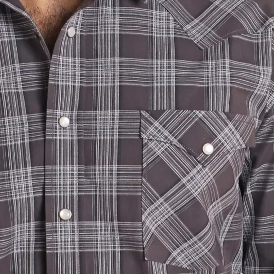 Rough Stock Men's Dobby Plaid Long Sleeve Snap Shirt