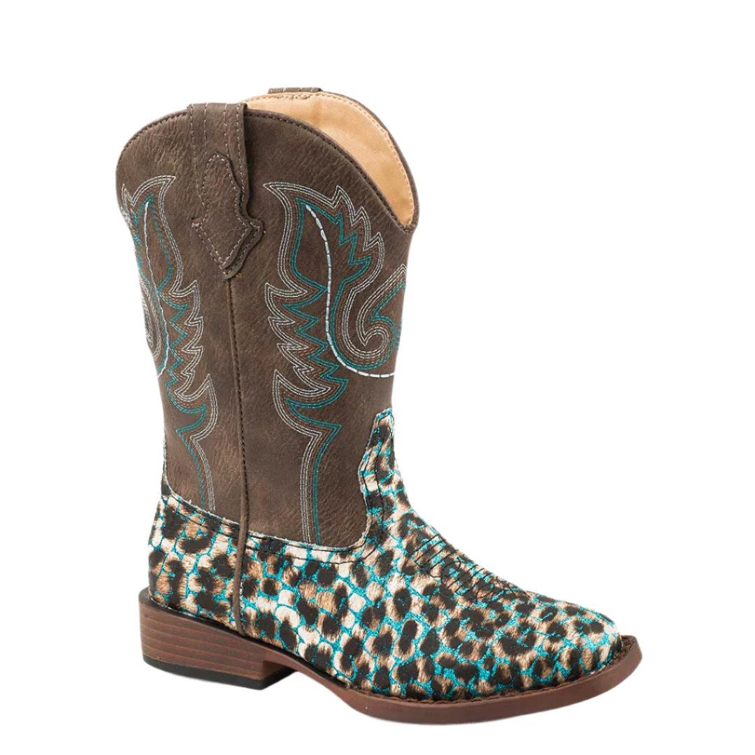Roper Girls' Glitter Leopard Square Toe Cowgirl Boots