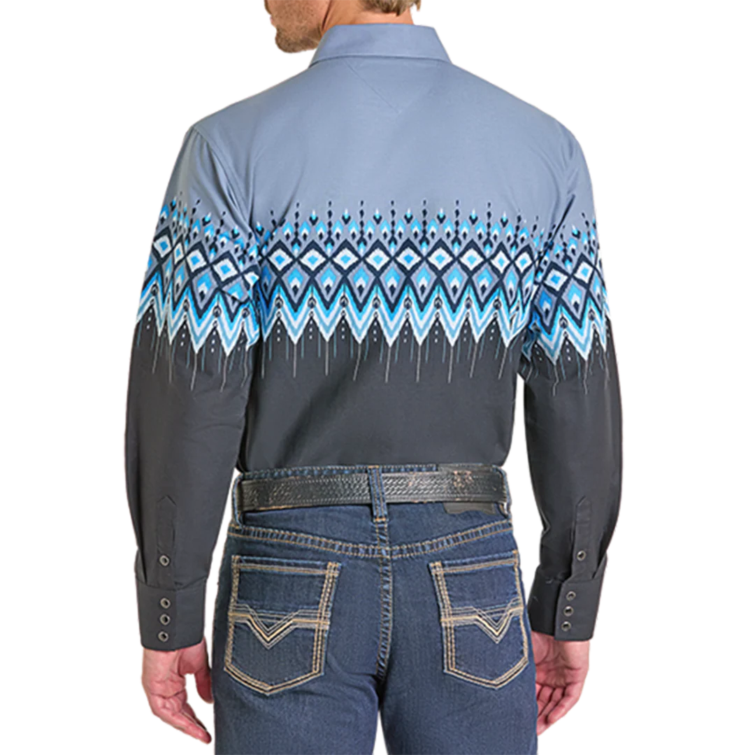 Panhandle Men's Aztec Print Border Long Sleeve Snap Shirt