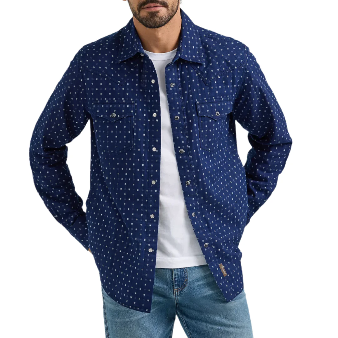 Wrangler Men's Retro Premium Long Sleeve Western Snap Printed Shirt