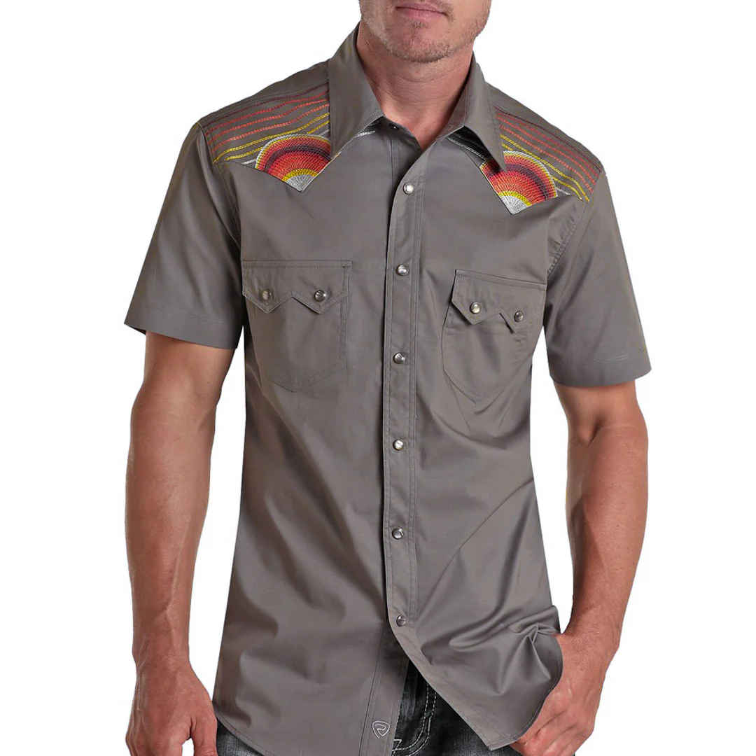 Rock & Roll Cowboy Men's Embroidered Short Sleeve Snap Shirt