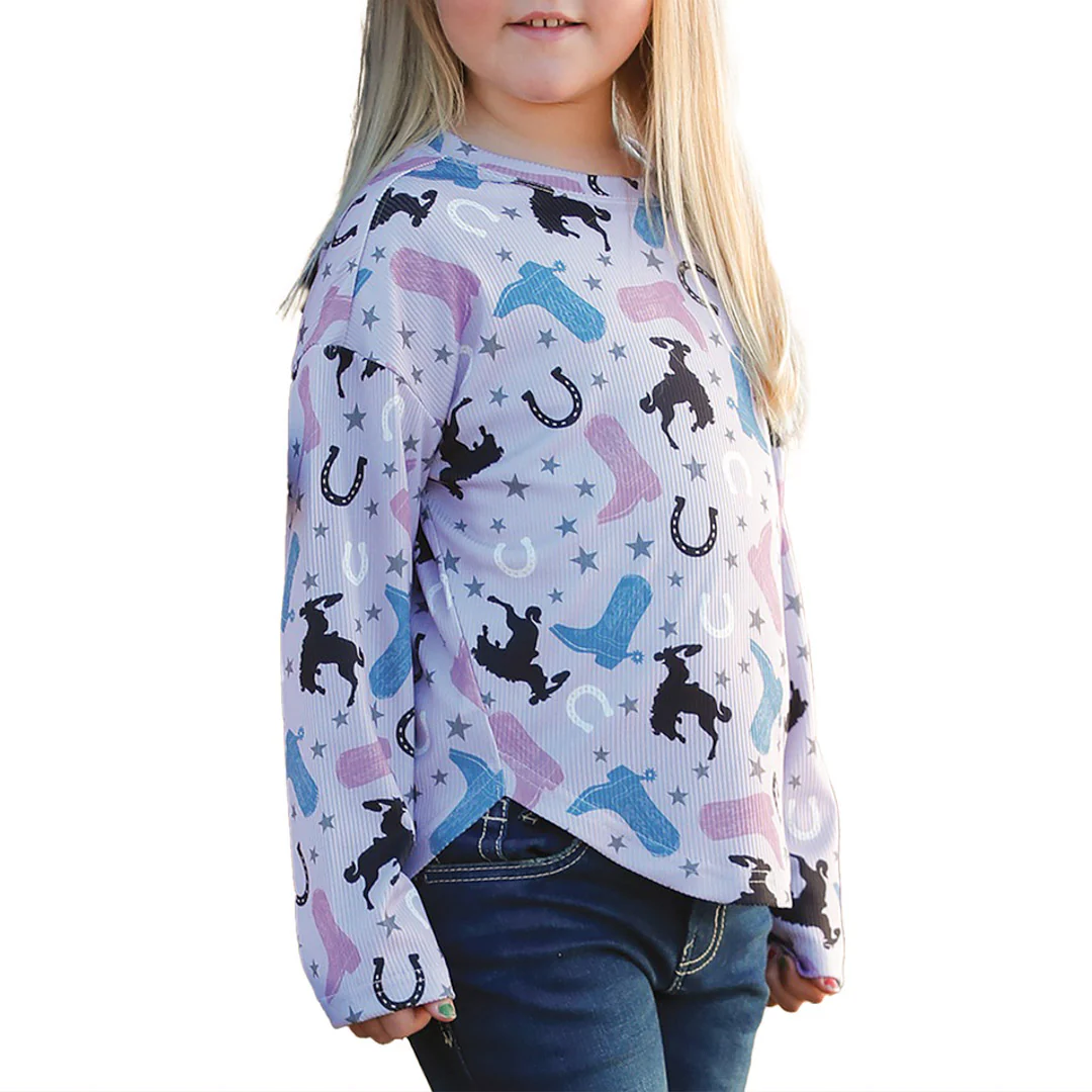 Cruel Denim Girls' Long Sleeve Western Print Shirt