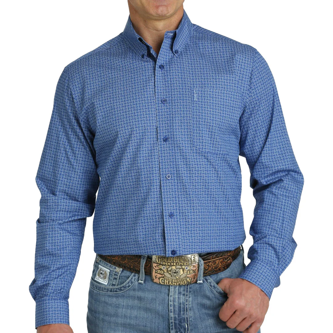 Cinch Men's Geometric Print Button-Down Western Shirt In Blue