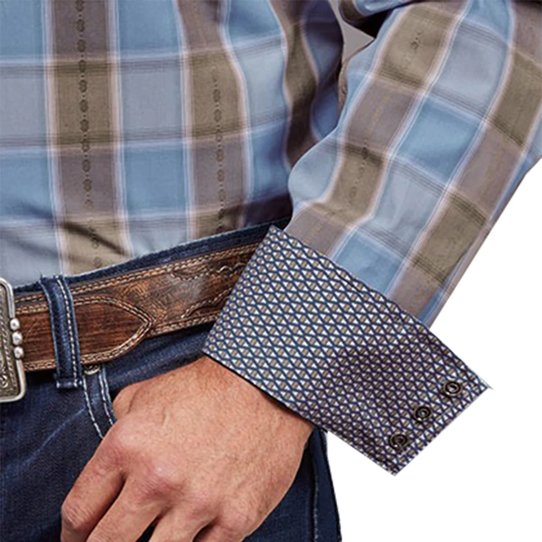 Stetson Men's Chambray Dobby Plaid Shirt