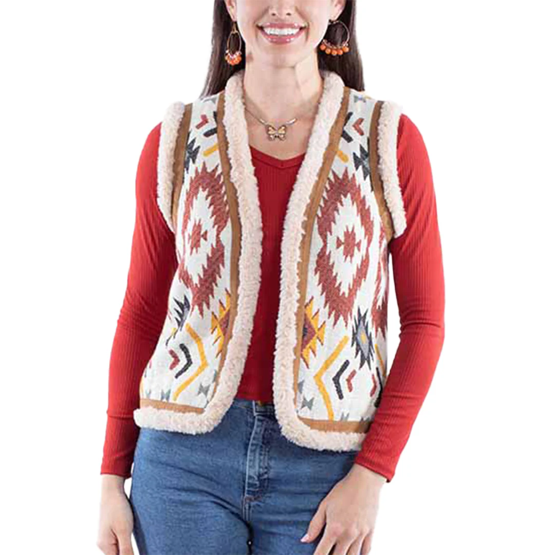 Scully Women's Aztec Leather Trim Vest