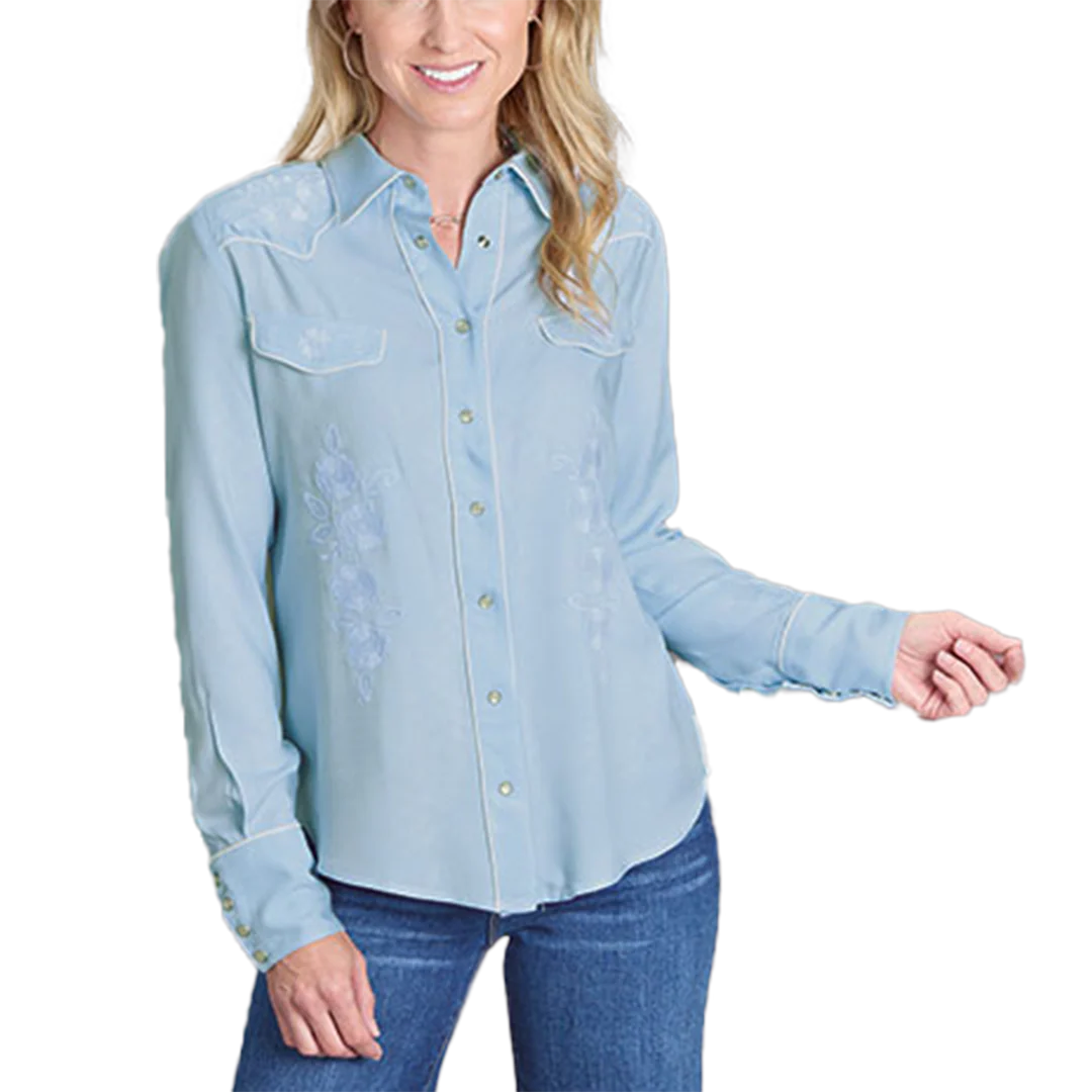 Stetson Women's Flower Embroidery Applique Long Sleeve Shirt