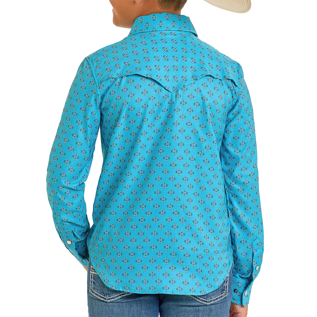 Rock & Roll Denim Boys' Geometric Print Long Sleeve Snap Shirt