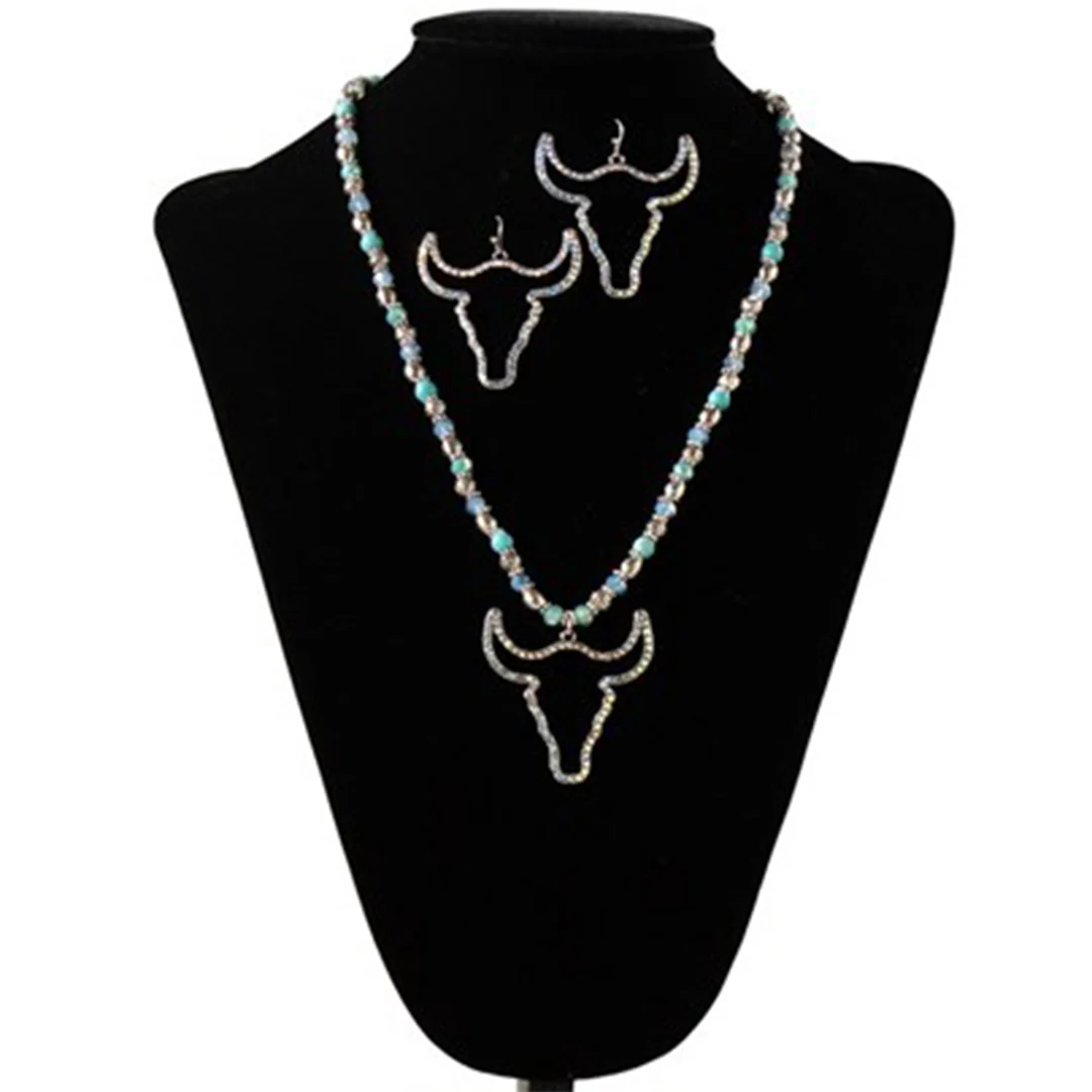 Silver Strike Beaded Cow Head Jewelry Set
