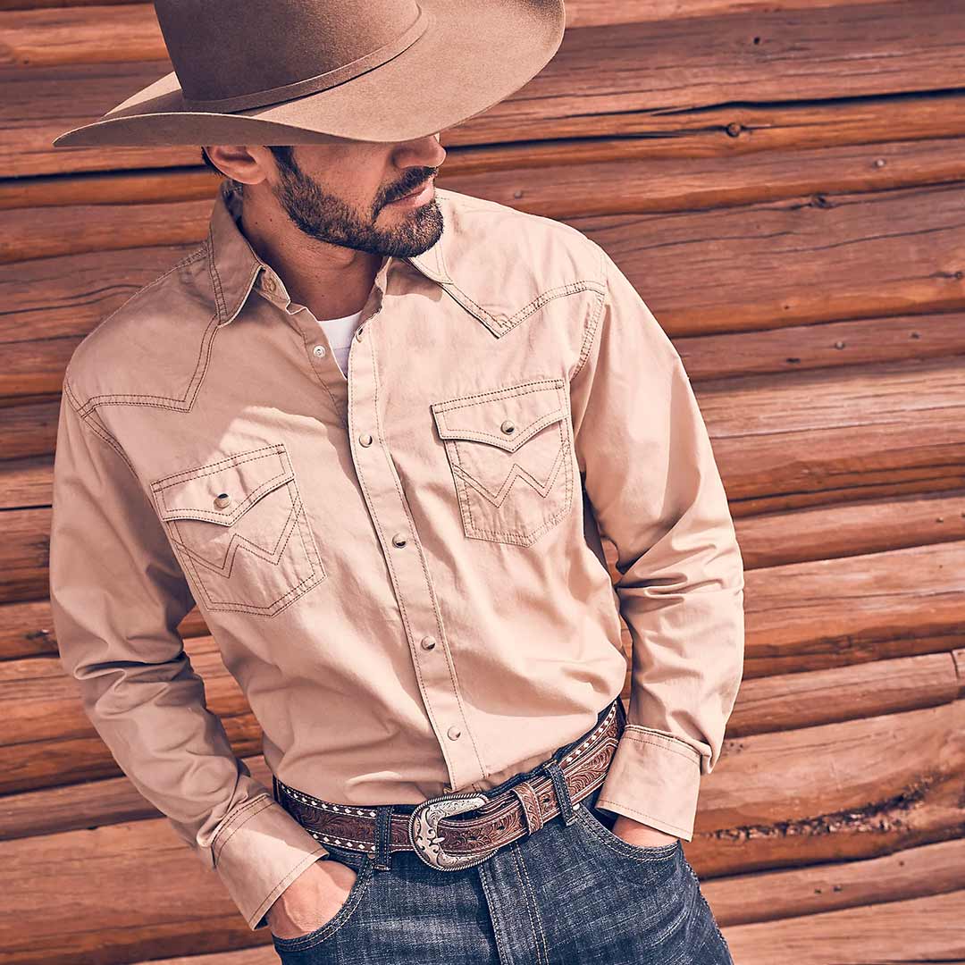 Wrangler Men's Contrast Trim Solid Snap Shirt
