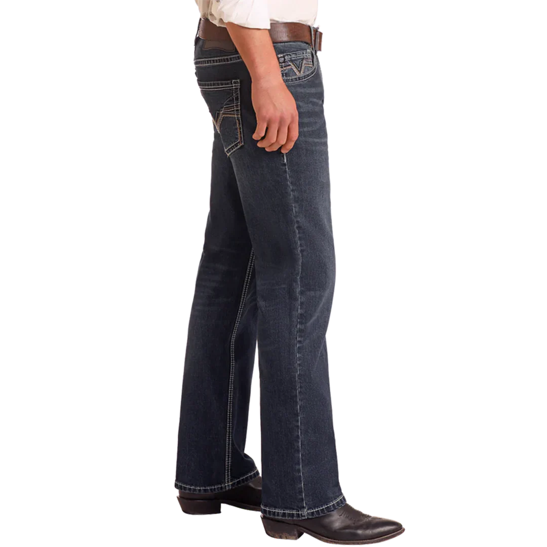 Rock & Roll Denim Men's Regular Fit Two-Tone Embroidered Straight Leg Jeans