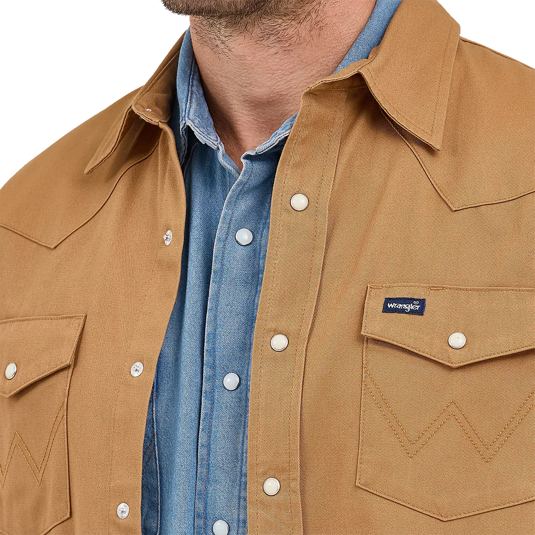 Wrangler Men's Flannel Lined Solid Long Sleeve Snap Workshirt