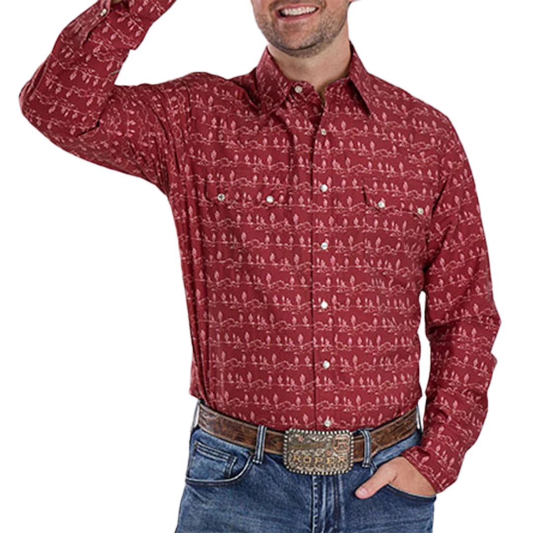 Roper Men's Cactus Print Long Sleeve Snap Shirt