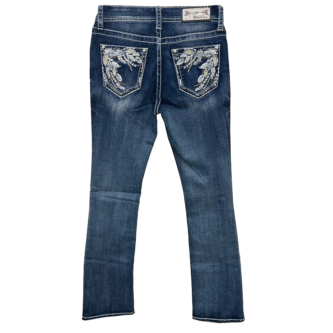 Grace in LA Women's Leaf embroidery Pocket Bootcut Jeans
