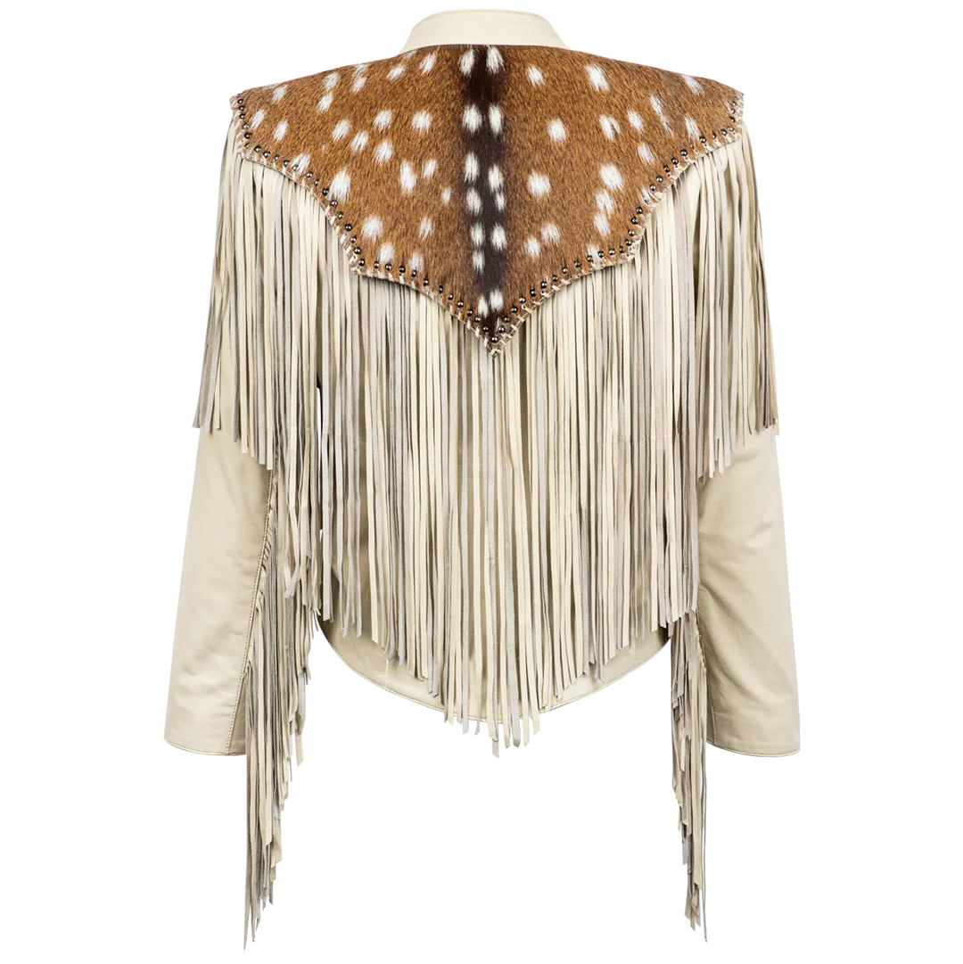 Juan Antonio Women's Distressed Fringe Cropped Leather Jacket