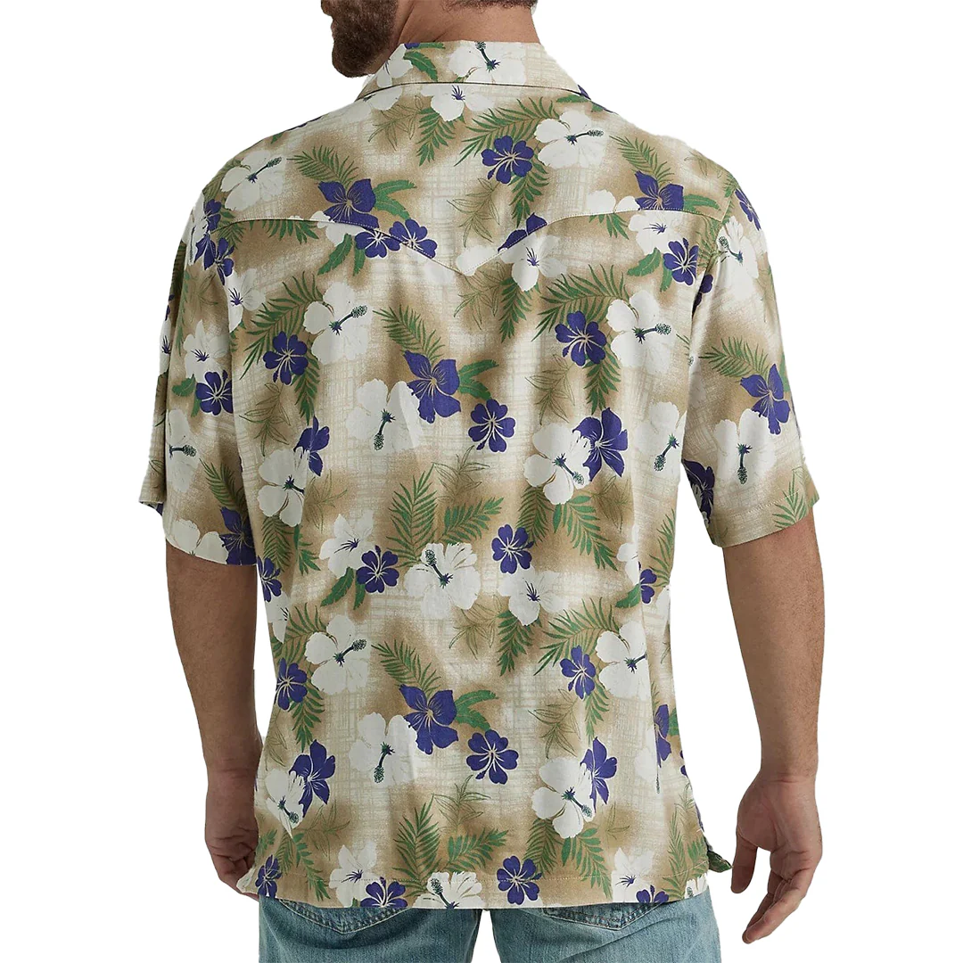 Wrangler Men's Coconut Cowboy Hibiscus Short Sleeve Western Snap Shirt