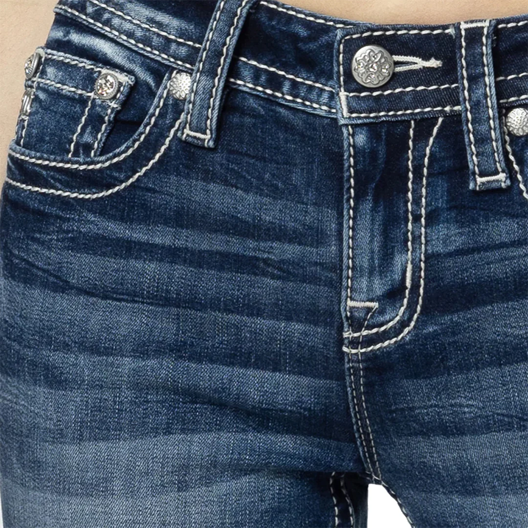 Miss Me Women's Floral Feathers Bootcut Jeans