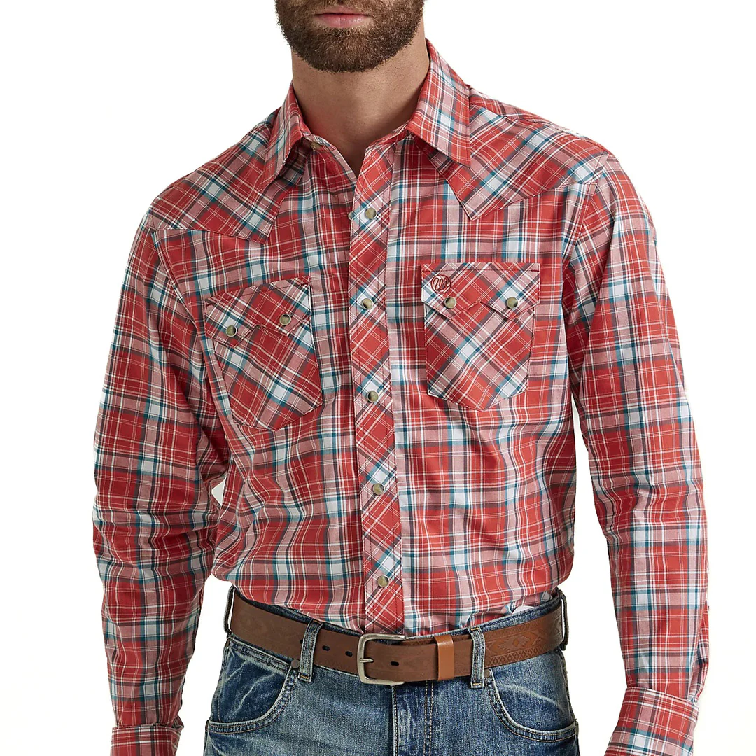 Wrangler Men's Retro Premium Western Snap Shirt In Red Picnic