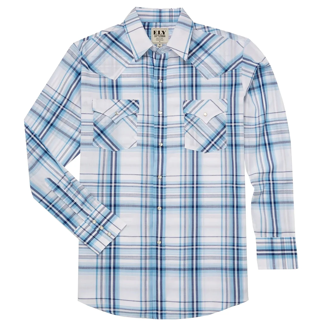 Ely Cattleman Men's Long Sleeve Textured Plaid Western Snap Shirt