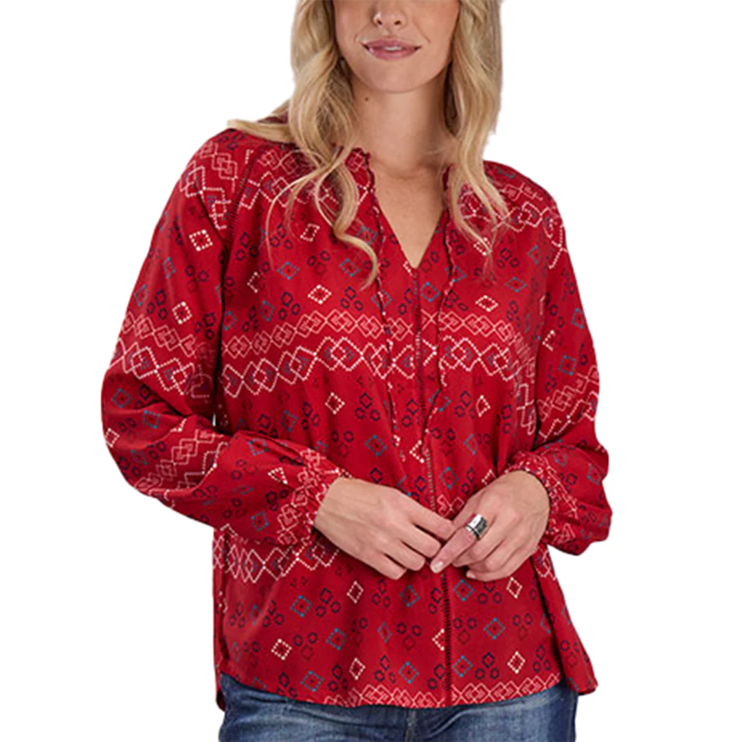 Roper Women's Peasant Aztec Print Blouse