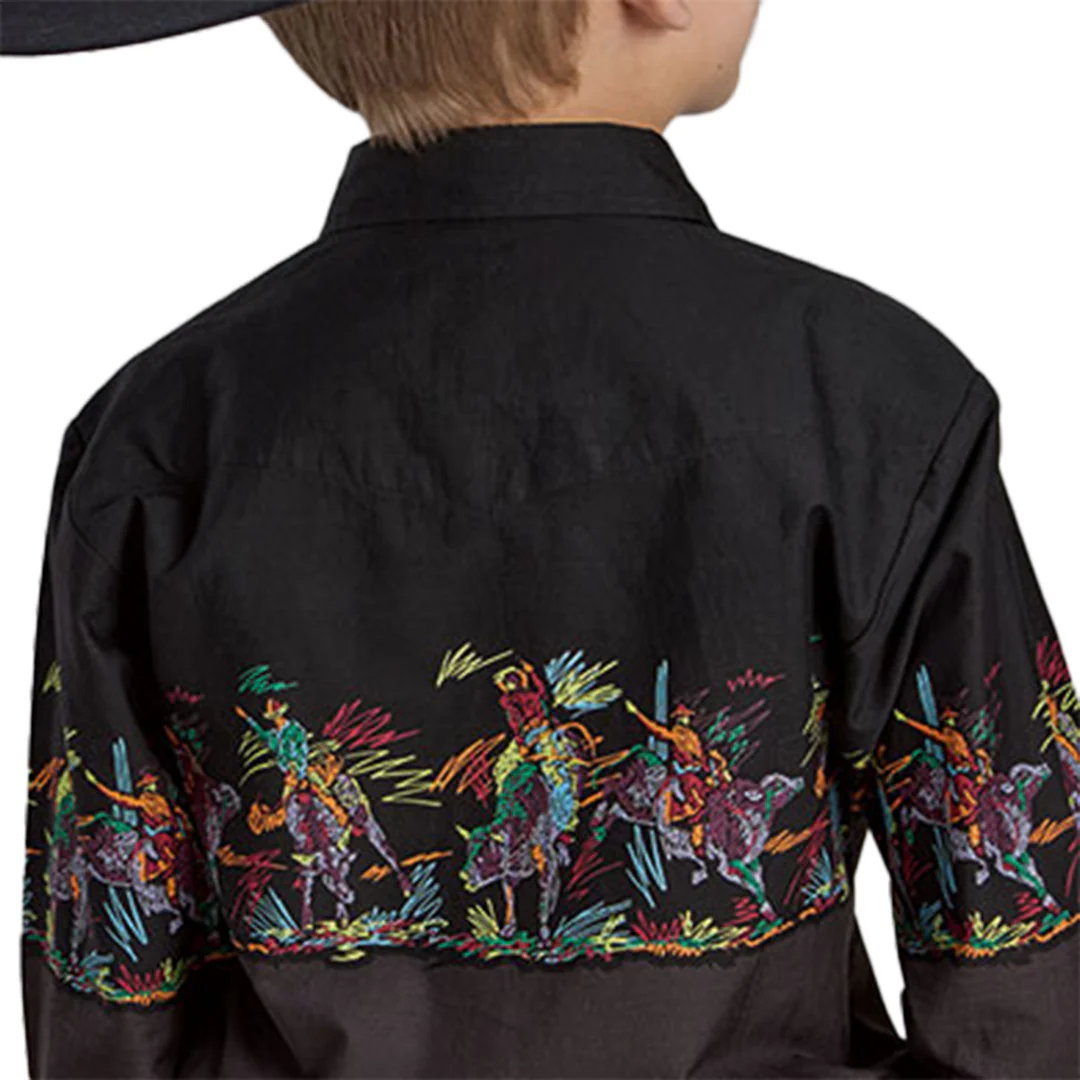 Roper Boys' Vintage Collection Border Print Long Sleeve Snap Shirt