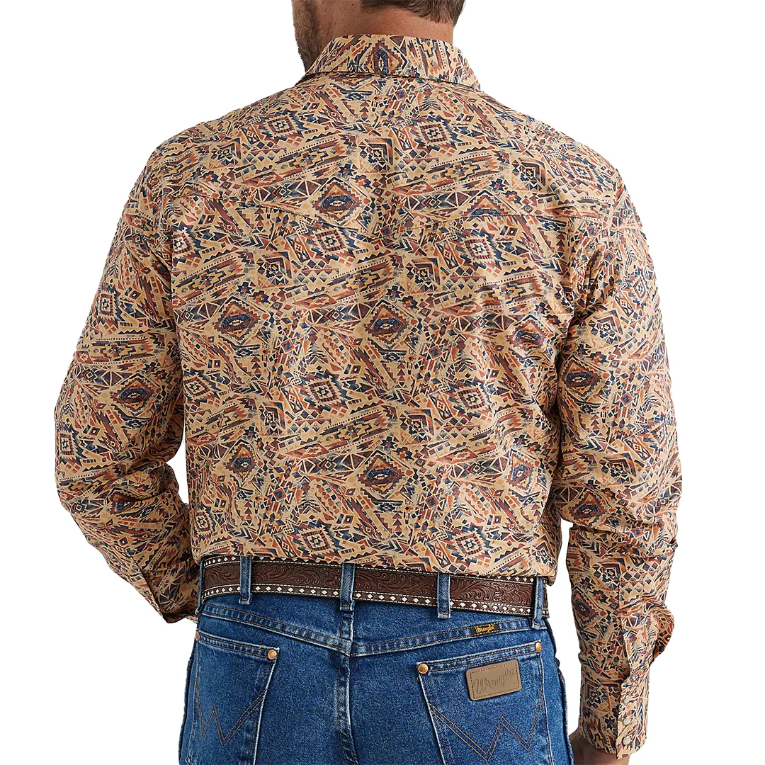 Wrangler Men's Checotah Western Snap Printed Shirt in Fiesta Orange
