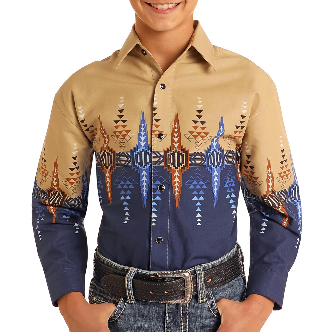 Panhandle Boys' Aztec Border Print Snap Shirt