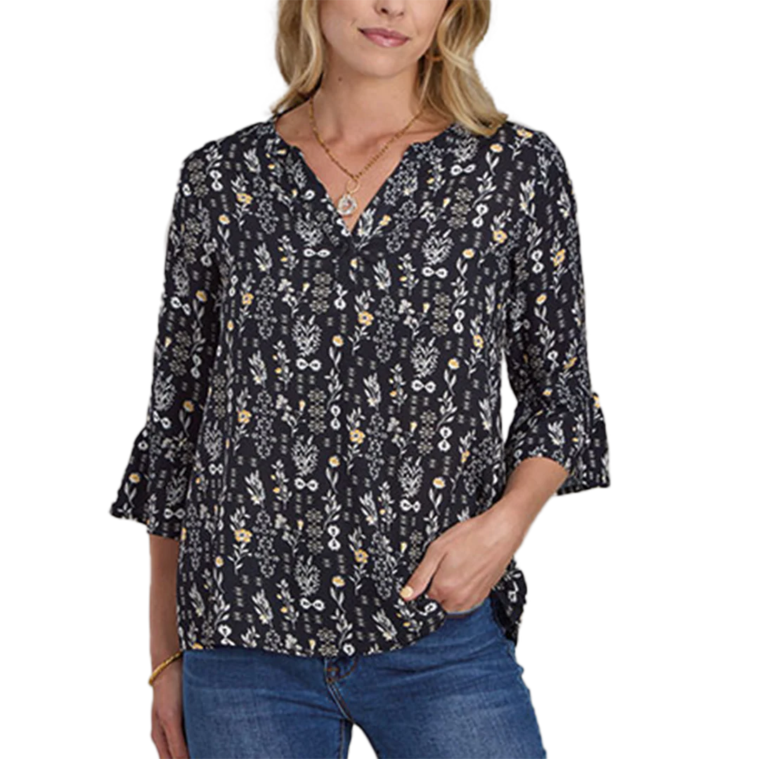 Roper Women's Flower Print 3/4 Bell Sleeve Shirt