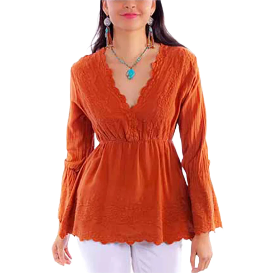 Scully Women's V-Neck With Embroidery Blouse