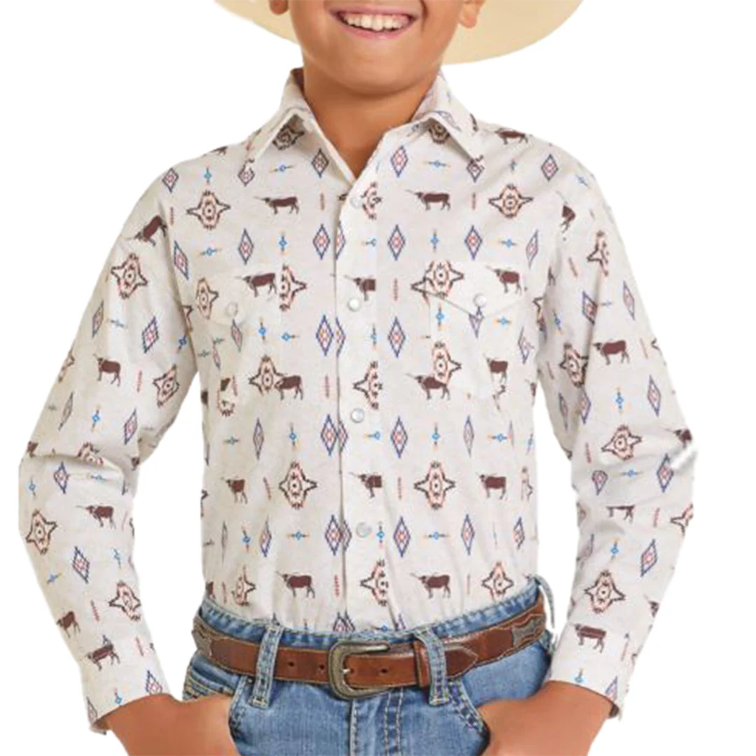 Panhandle Boys' Aztec And Steerhead Long Sleeve Snap Shirt
