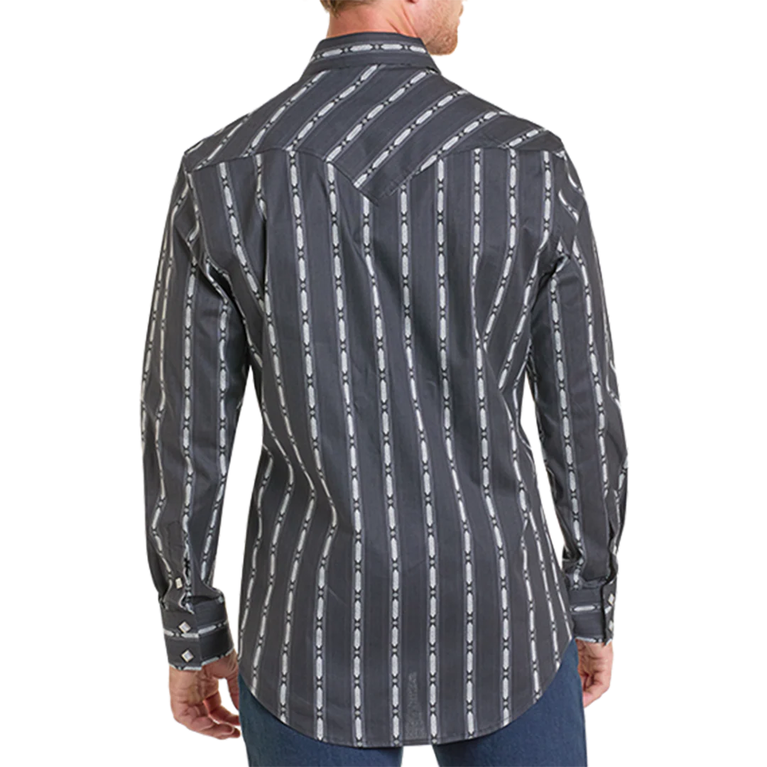 Rock & Roll Denim Men's Printed Stripe Long Sleeve Snap Shirt
