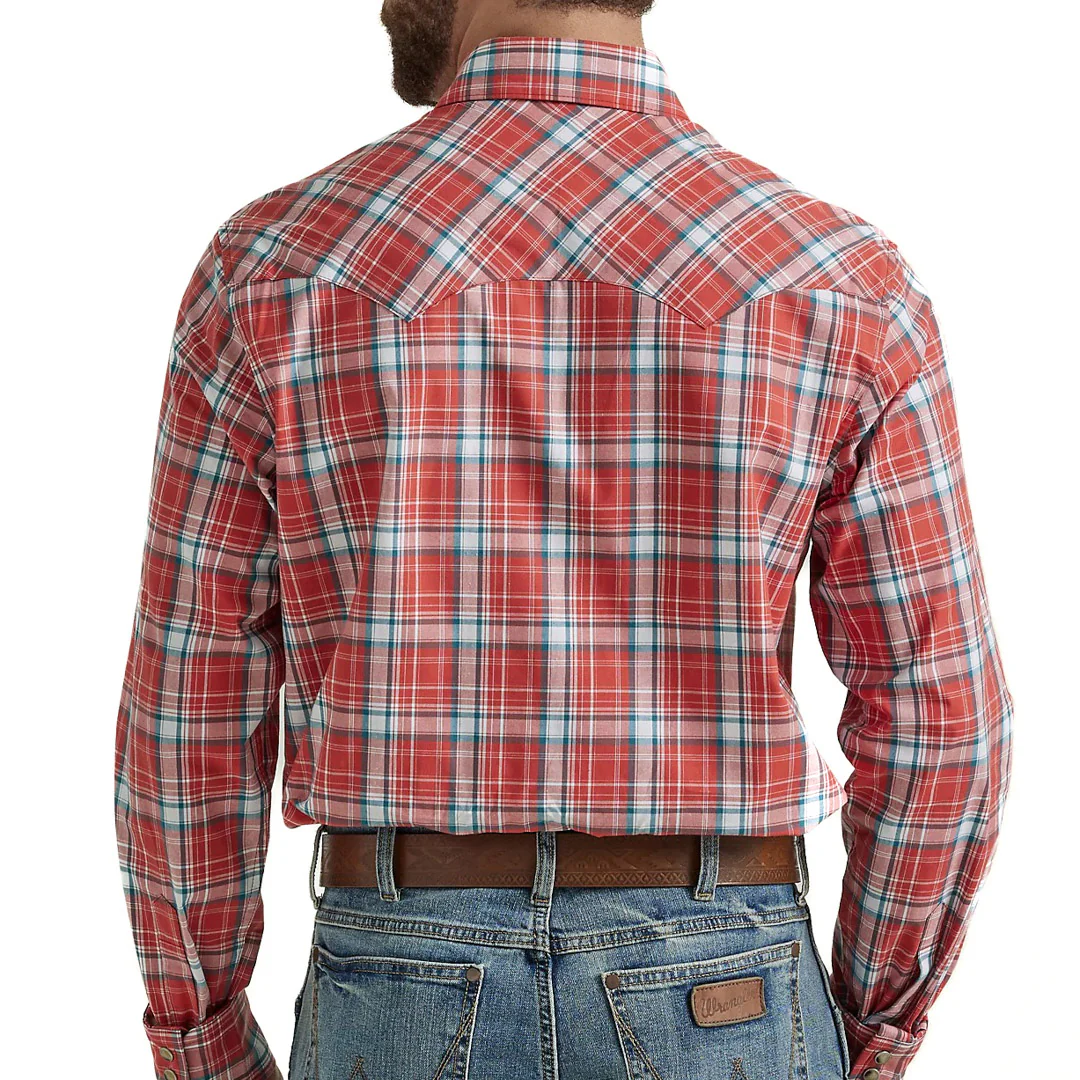 Wrangler Men's Retro Premium Western Snap Shirt In Red Picnic