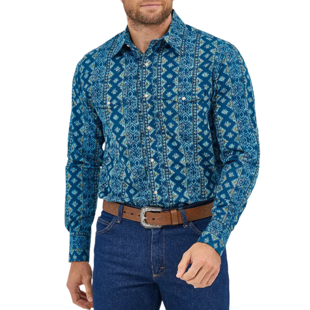 Wrangler Men's Checotah Long Sleeve Western Snap Printed Shirt