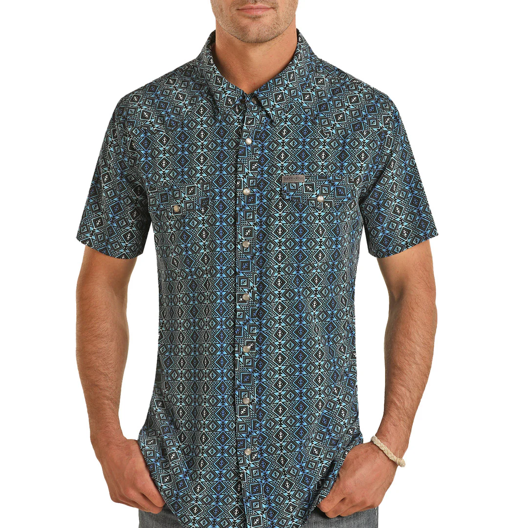 Panhandle Men's Aztec Print Short Sleeve Snap Shirt
