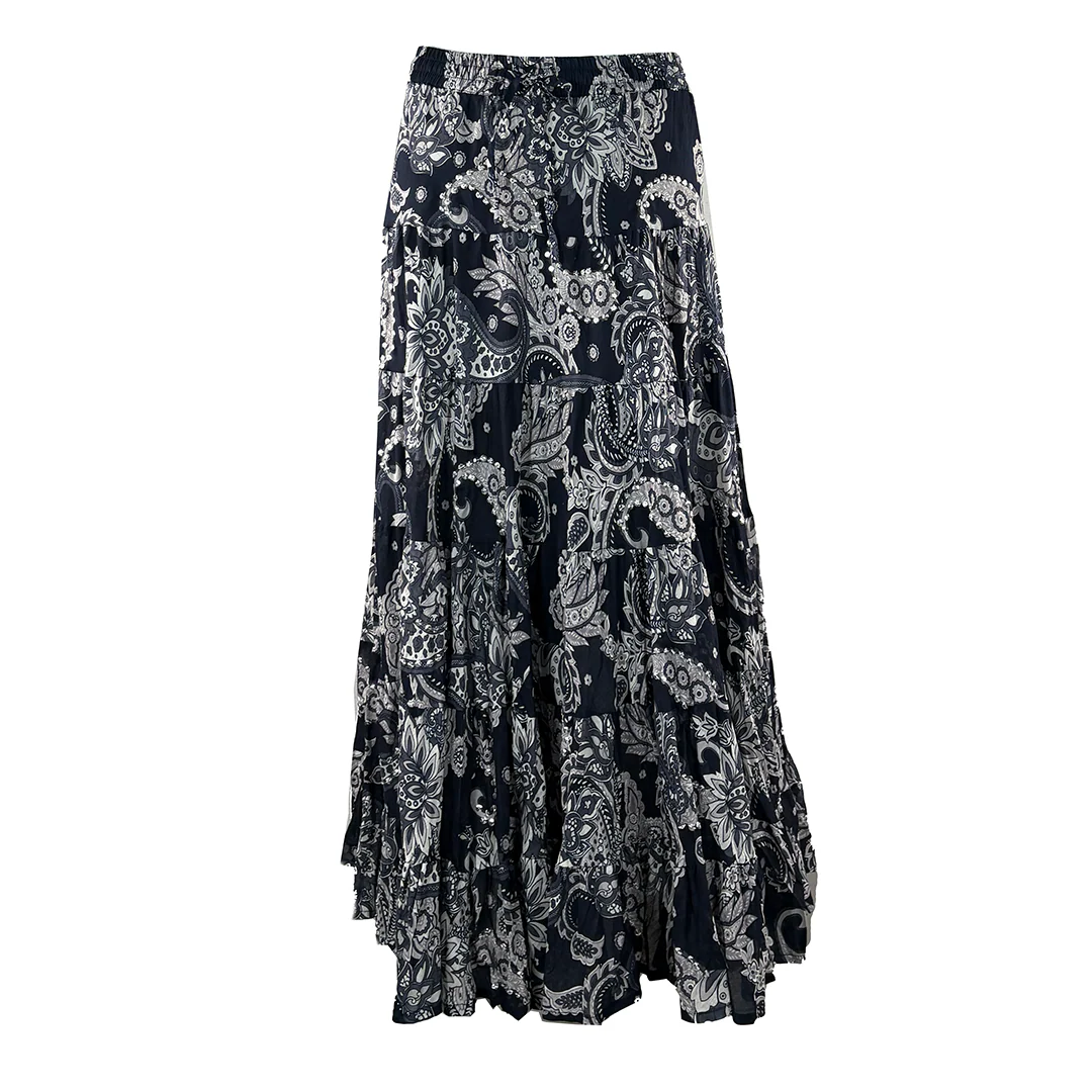 Wondrous Art Wear Women's Sequin Paisley Print 36 Maxi Skirt