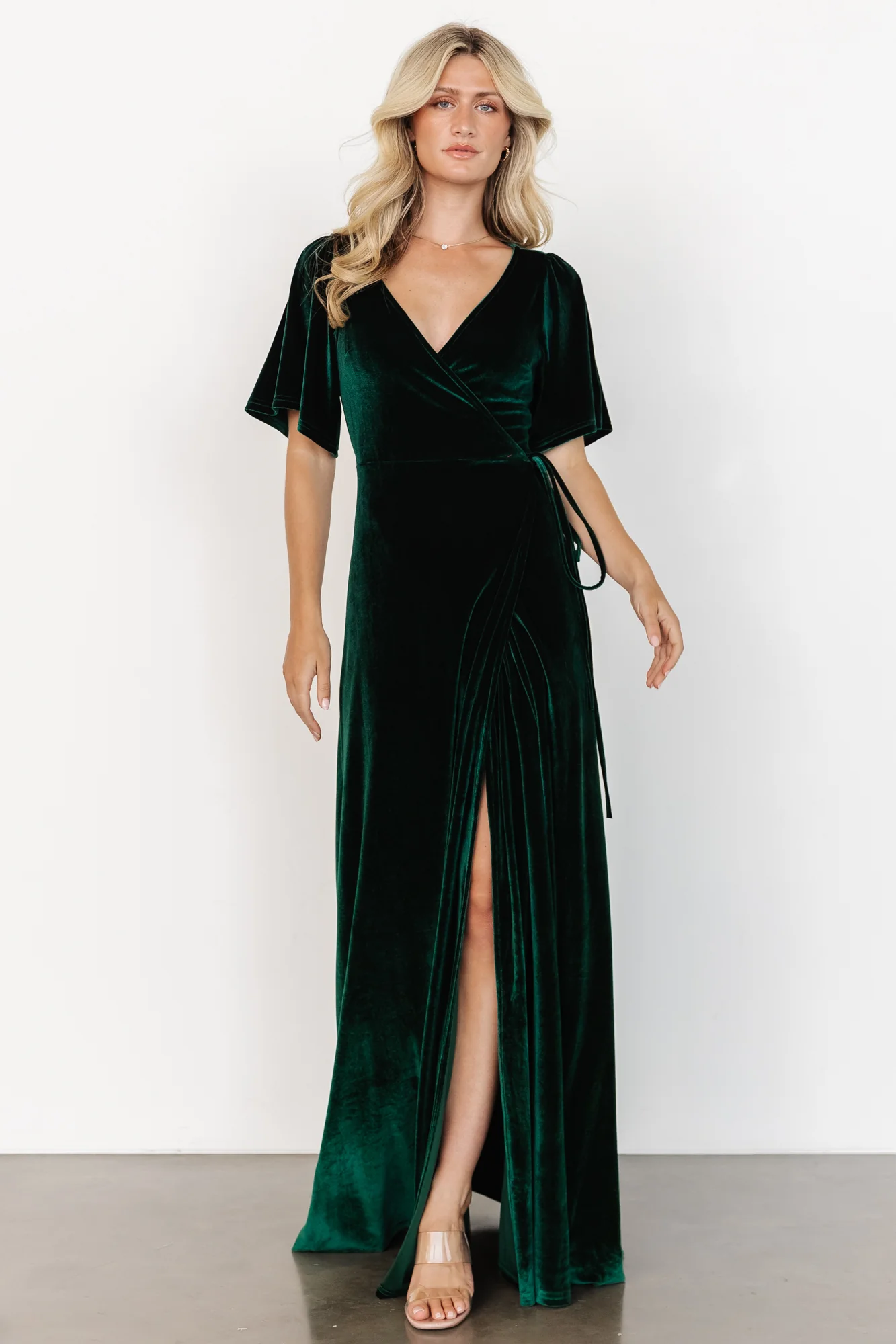 Meghan Velvet Wrap Maxi Dress | Emerald