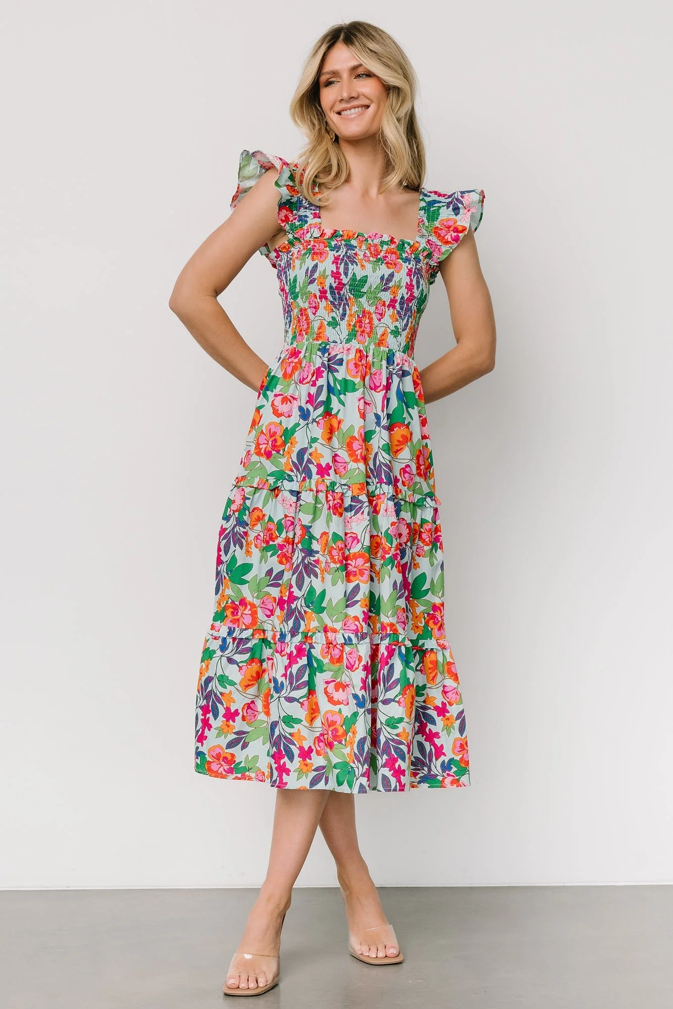 Harper Smocked Midi Dress | Blue Multi Floral