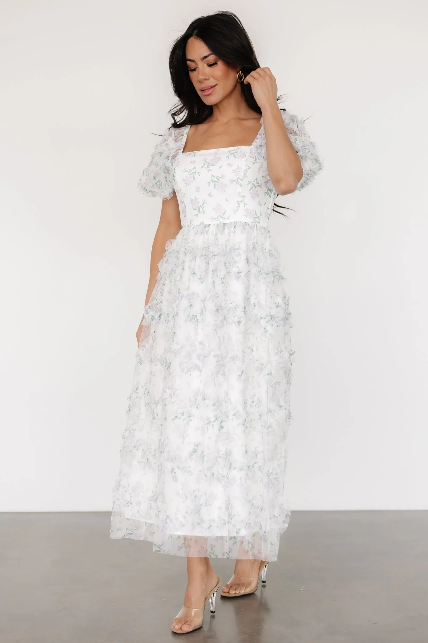 Kiera Ruffle Dress | Off White + Lavender