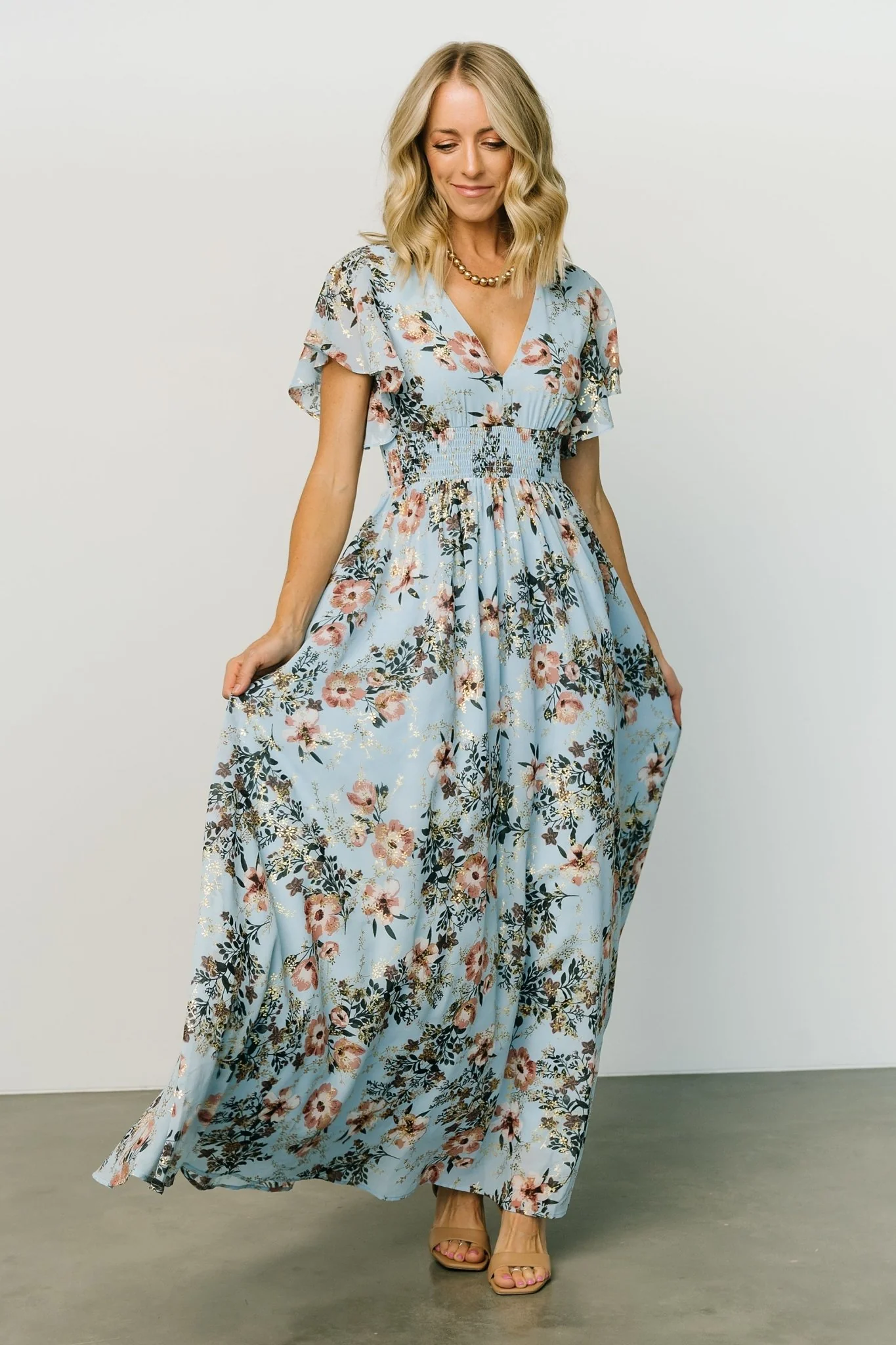 Lynlee Metallic Maxi Dress | Light Blue