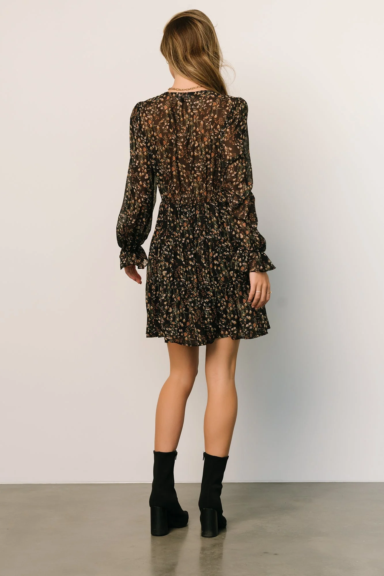 Huxley Tiered Short Dress | Black Multi Floral