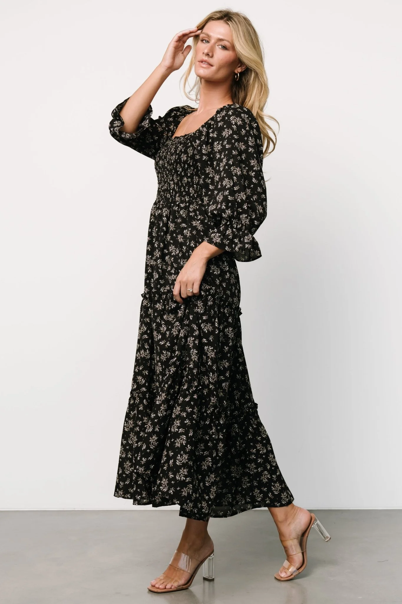 Margareta Tiered Dress | Black Floral